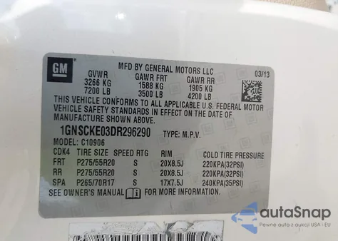 2013 Chevrolet Suburban 1500 Ltz из США, поврежденный, VIN 1GNSCKE03DR296290